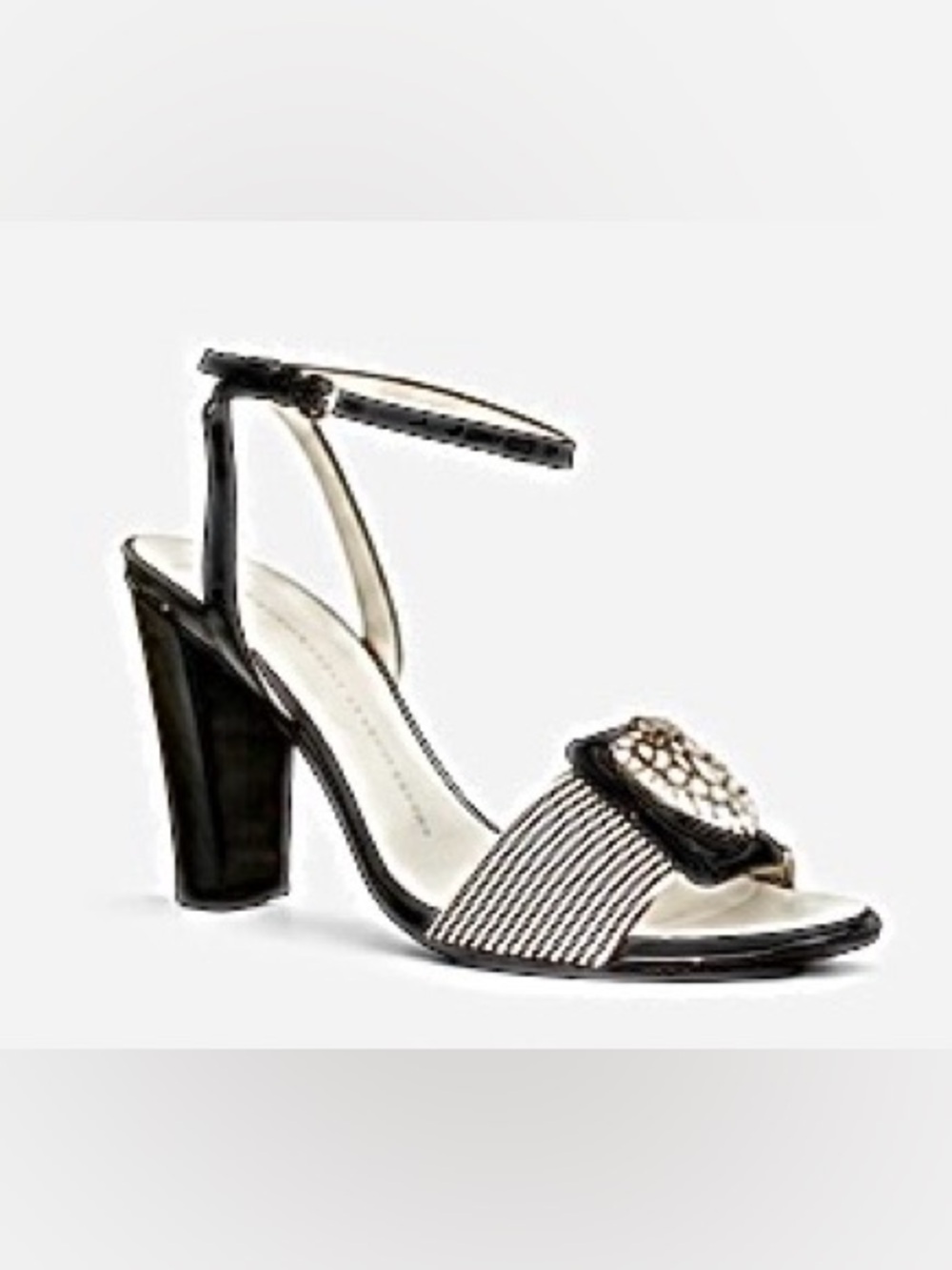 Giuseppe Zanotti Crystal  Patent Leather Heels Black White Striped Sandals 37